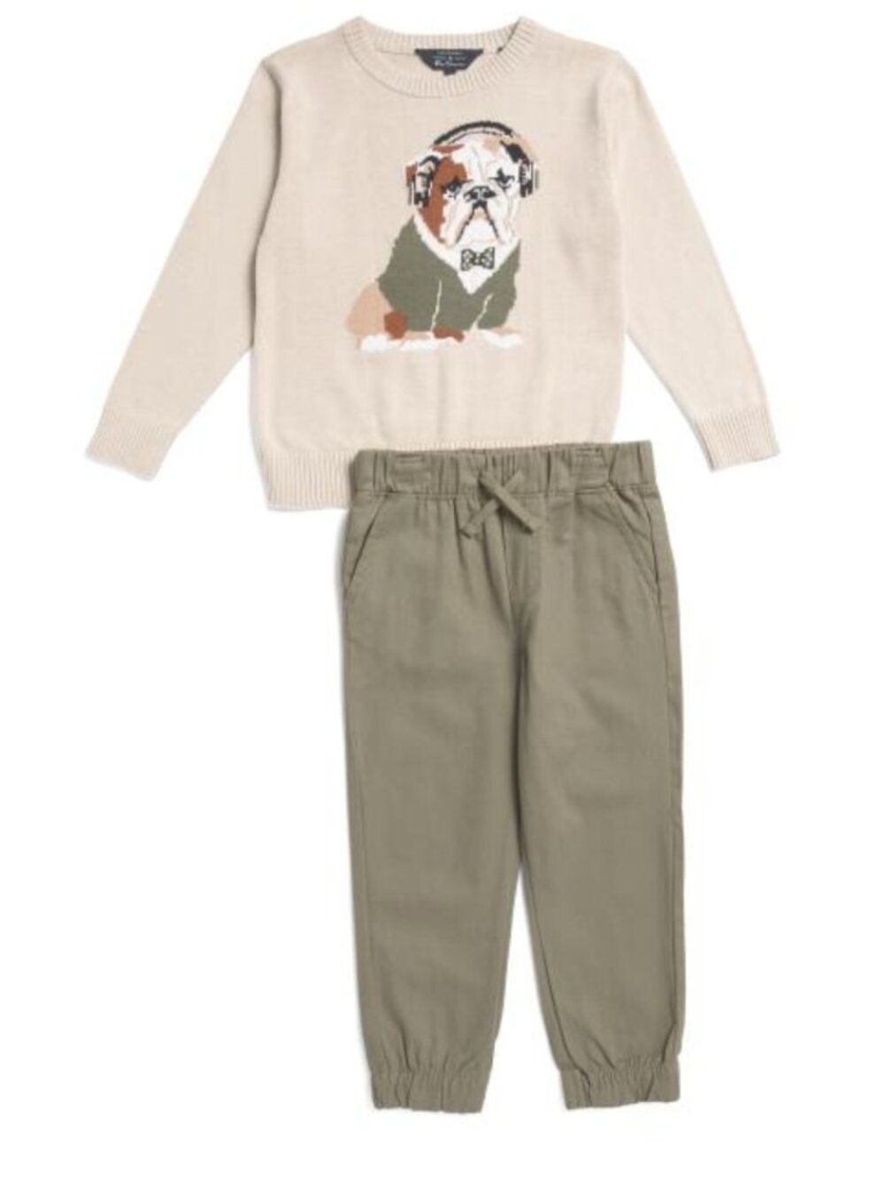 NWT BEN SHERMAN Little Boy 2pc Dog Grey Cotton Sweater and Pants Set